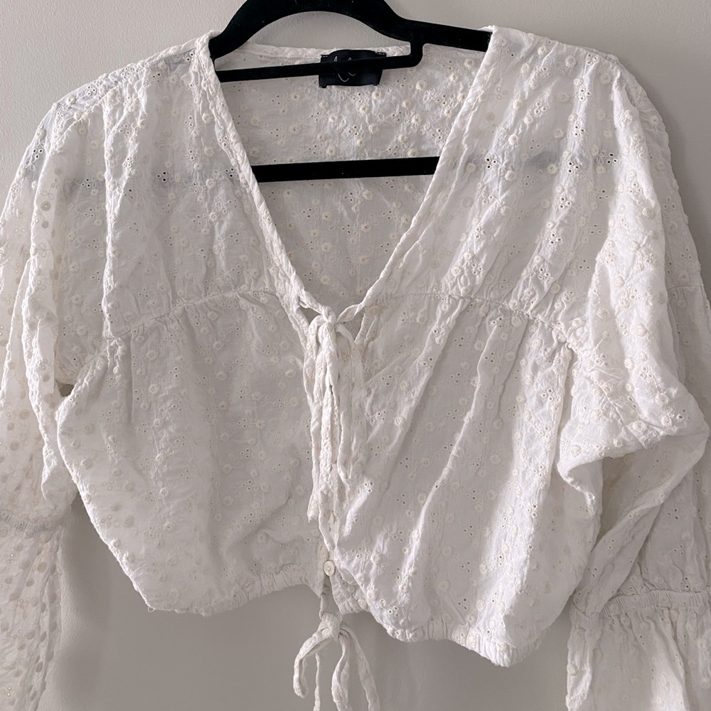 Hallelu Eyelet Tie Crop Top